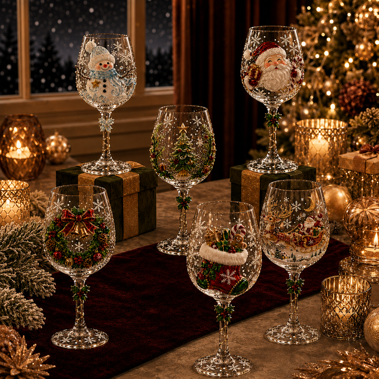 ⏳ Last Day 50% OFF🔥Christmas 3D Wine Glass Collection Gift Box Set✨