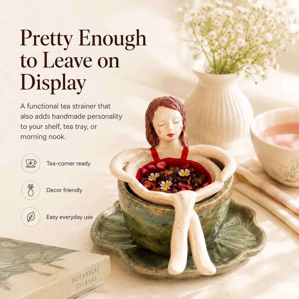 ☕Whimsical Sitting Lady Ceramic Tea Strainer Collection