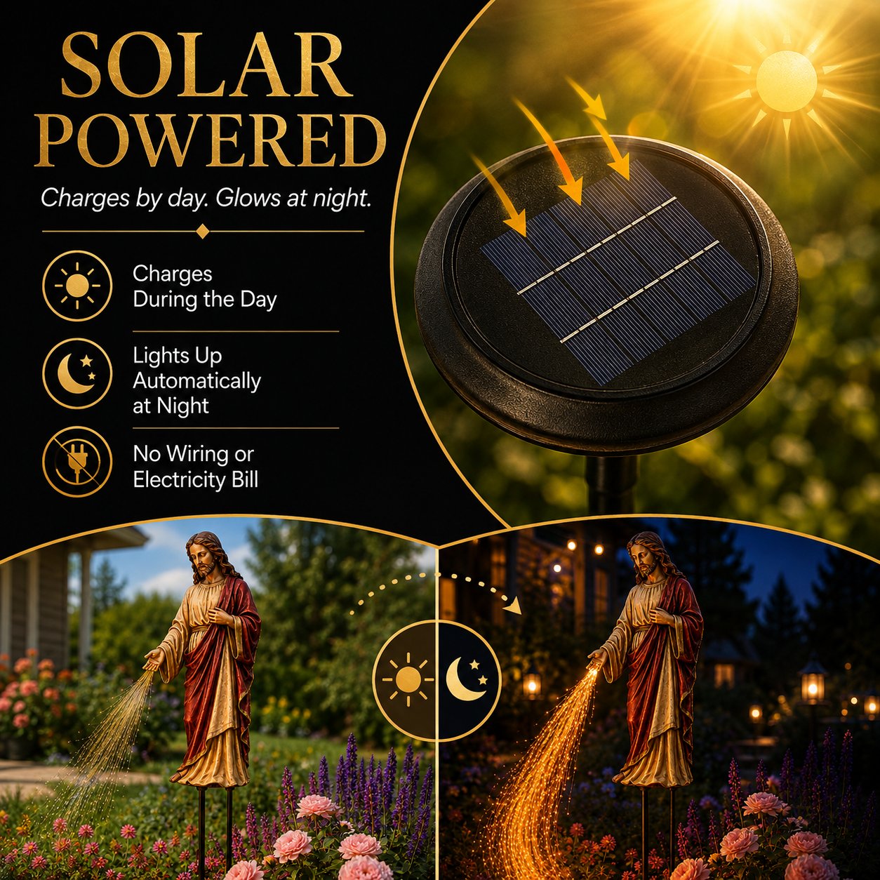 Solar panel and day-to-night operation of the garden light