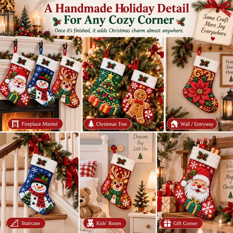 🎄 DIY-Diamantmalerei-Weihnachtsstrumpf-Set | 6 festliche Designs