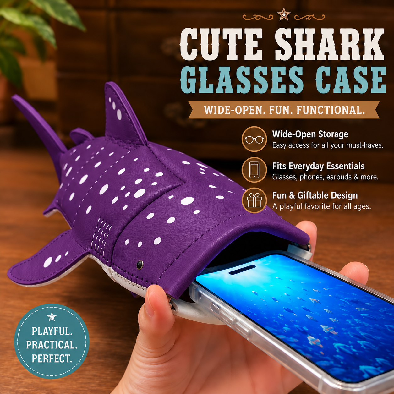 🔥Last Day 49% OFF - 🦈🌊Cute Shark Glasses Case | Shark-Shaped Storage Pouch For Everyday Essentials🌊
