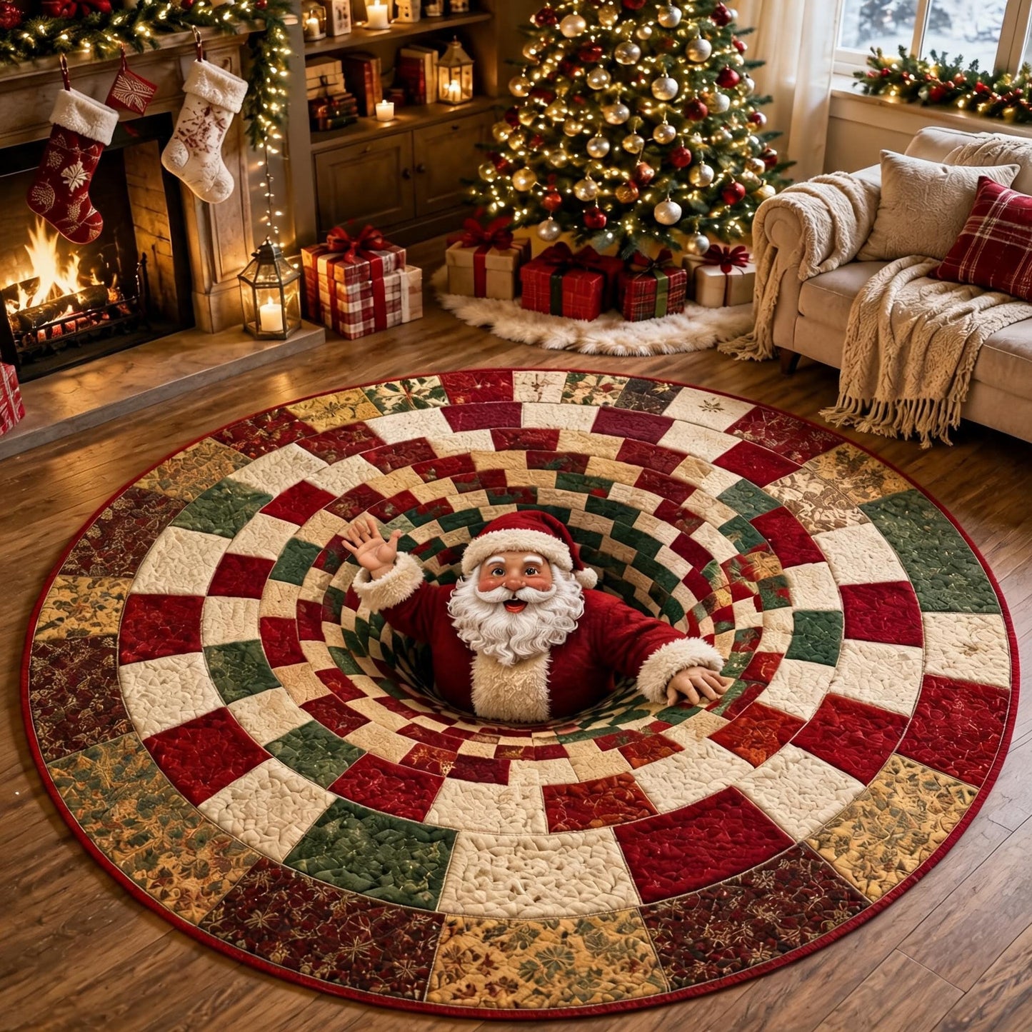 🎄3D Christmas Gnome Optical Illusion Round Rug | Fun Festive Home Decor Must‑Have⭐🏠🎁
