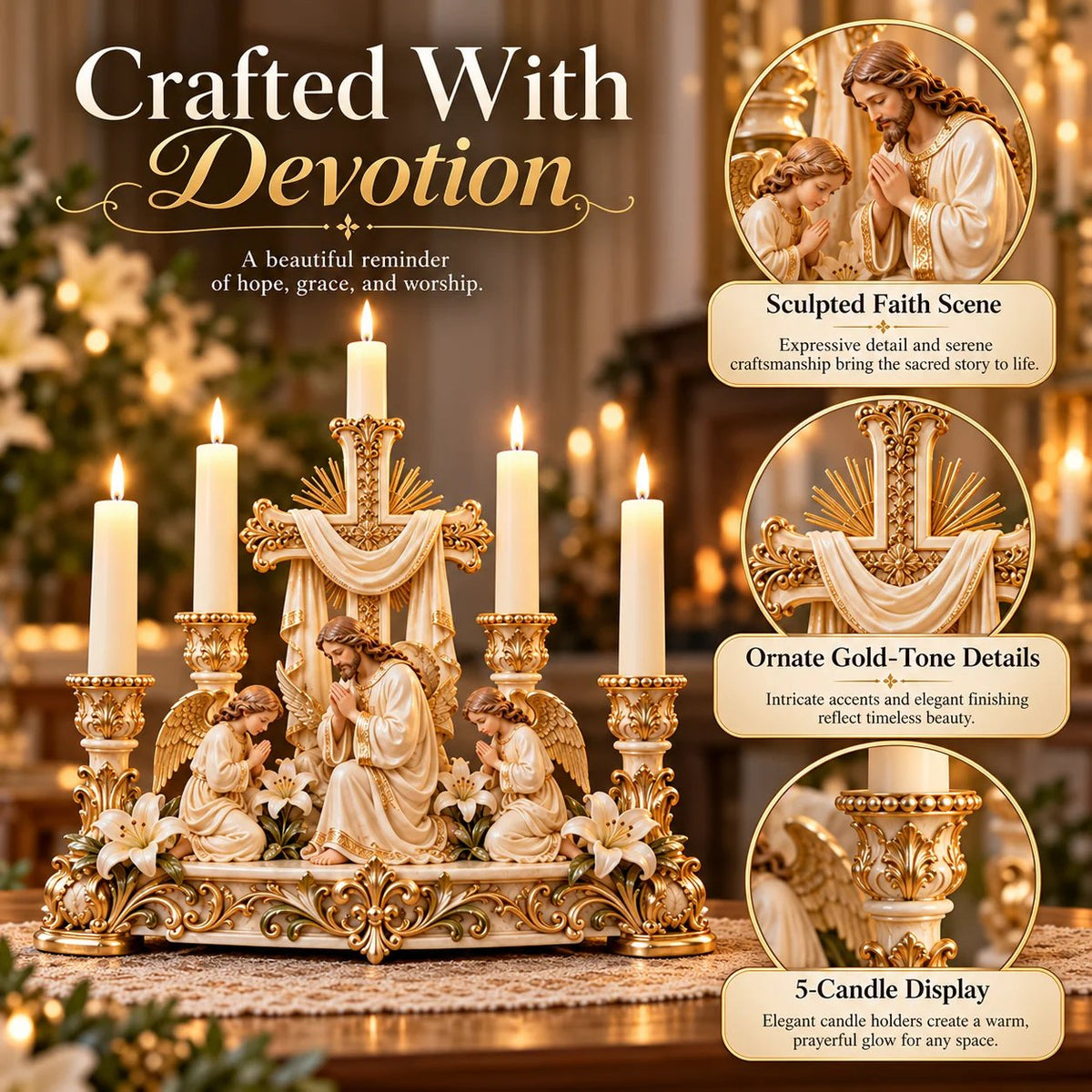 🎄 Christmas Hot Sale -✨🕯️ Light of His Presence — Sacred Christian Candleholder ✝️🤍