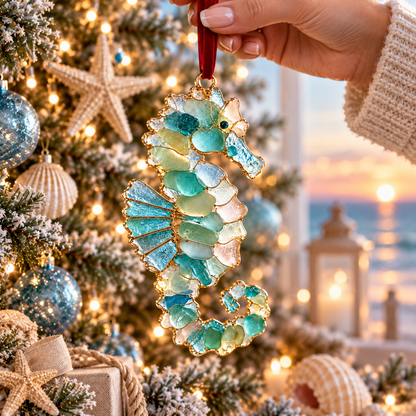 🎄 Christmas Sale – 50% OFF 🌊 Ocean Christmas Sea Glass Ornament Collection – 6 Coastal Holiday Keepsakes