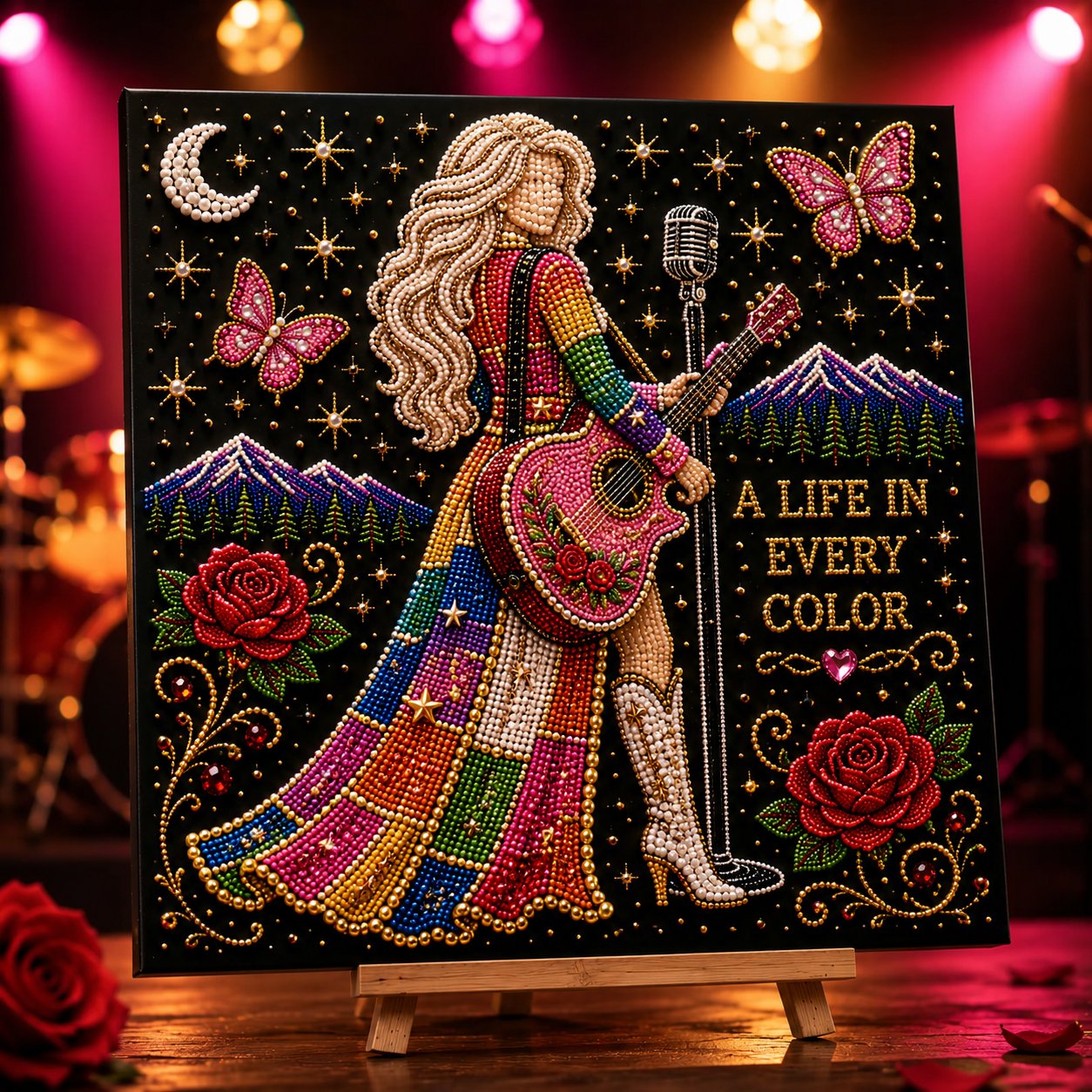 🎤 3D Pearl Country Music Tribute Art Kit – DIY Beaded Keepsake Canvas