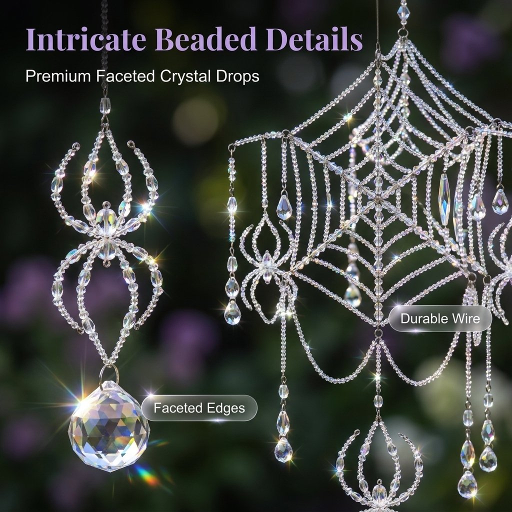 ✨ Sparkling 3D Crystal Spiderweb Suncatcher – Elegant Window & Garden Hanging Decor