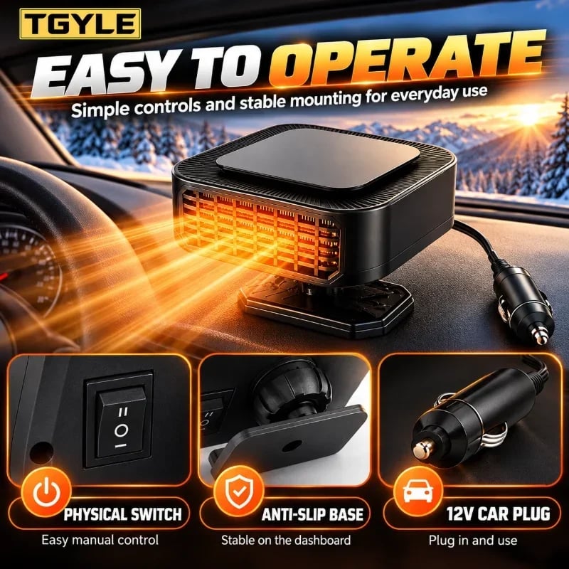 🔥Portable Car Heater Defroster with 360-Degree Rotating Base