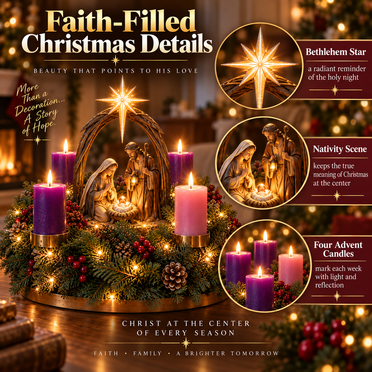 ✝️ Lighted Nativity Advent Wreath – A Sacred 4-Week Christmas Tradition