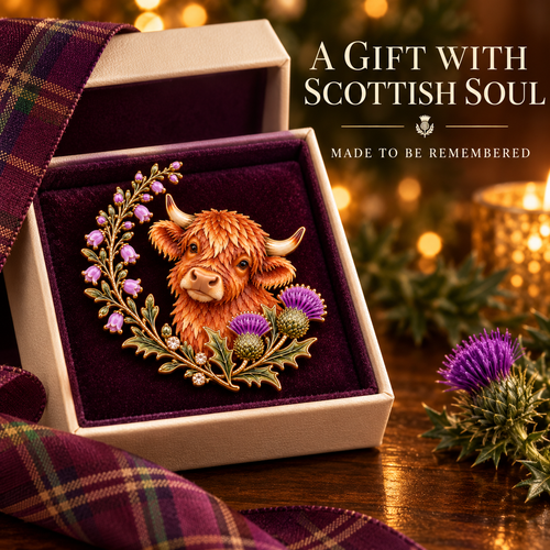 🐮Highland Spirit™ – Scottish Cow & Thistle Heritage Brooch
