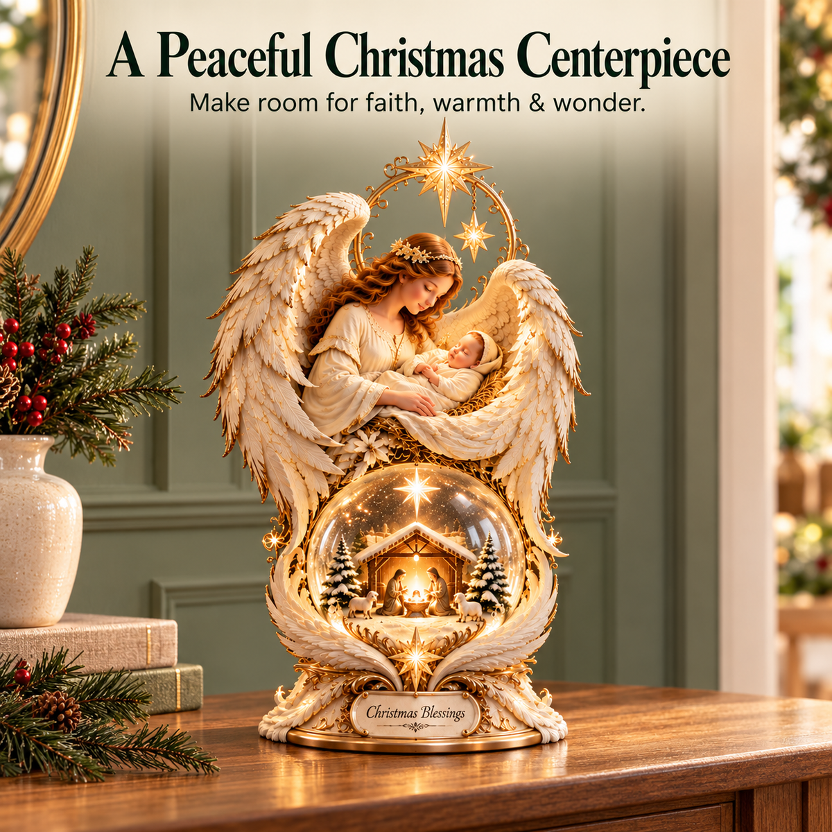 ✨ Christmas Blessings Light-Up Angel & Nativity Christmas Centerpiece