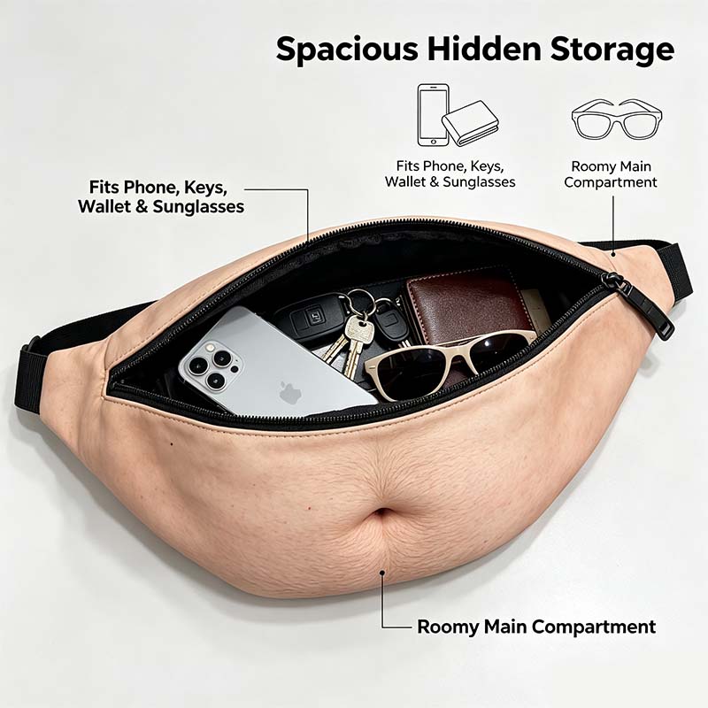 😂 Dad Bod Belly Fanny Pack – Hilarious Realistic Waist Bag with Hidden Storage