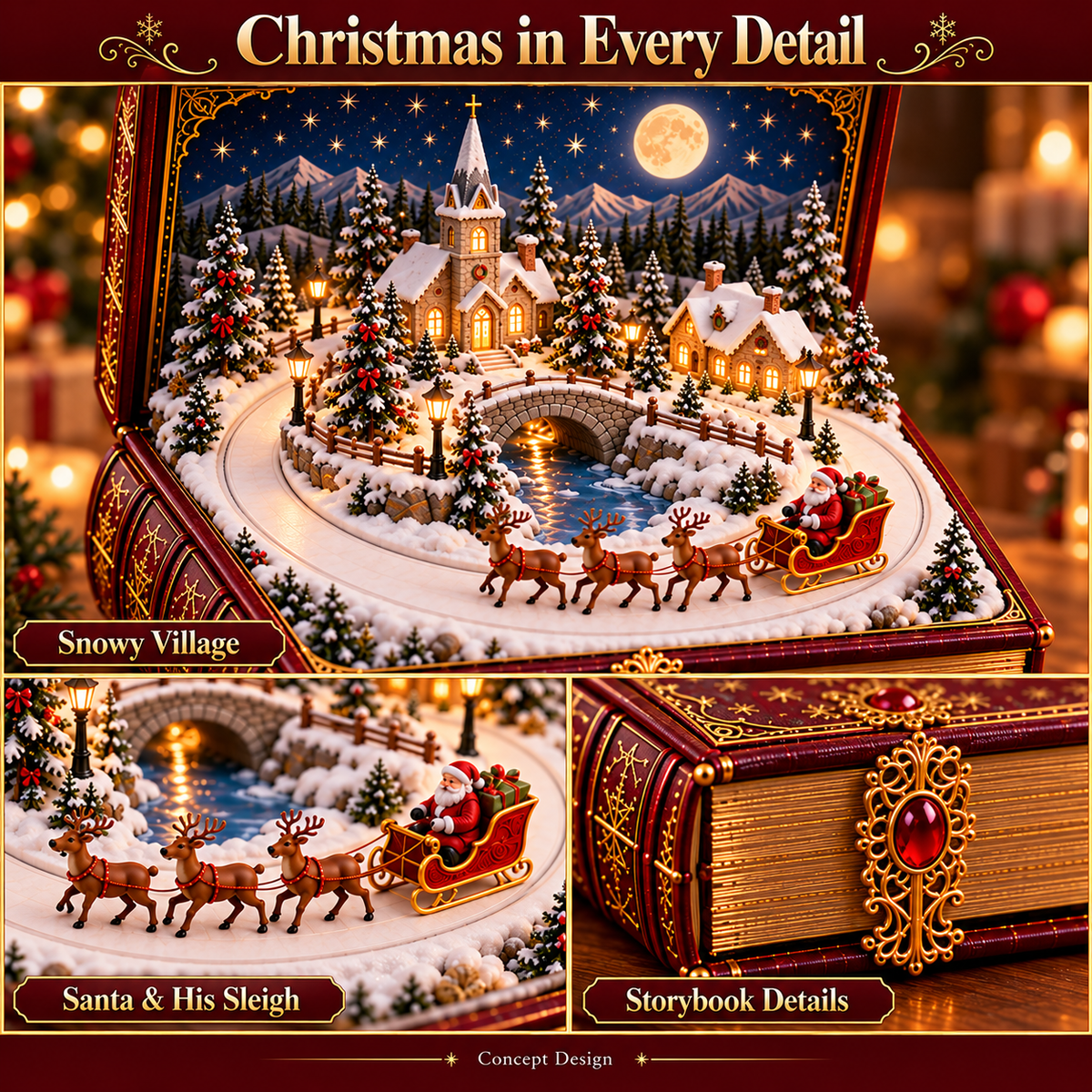 🎄 Christmas Magic Storybook – Light-Up Christmas Village Music Box
