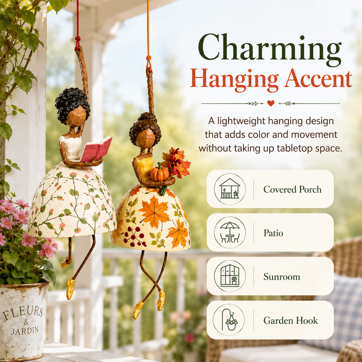 💐 Whimsical Dancing Lady Hanging Ornament – Charming Swaying Folk-Art Decor for Porch & Home