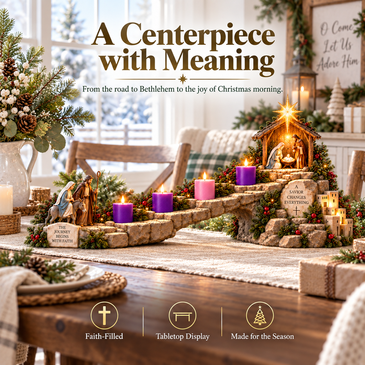 Journey to Bethlehem meaningful Christmas tabletop centerpiece