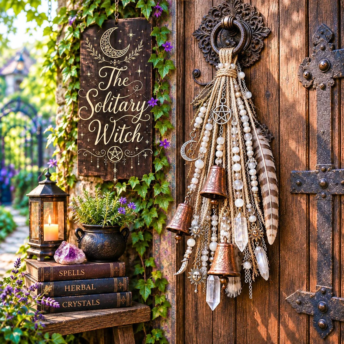 🌙 Celestial Door Charm – Vintage Bells, Moon Charms & Crystal-Style Hanging Decor