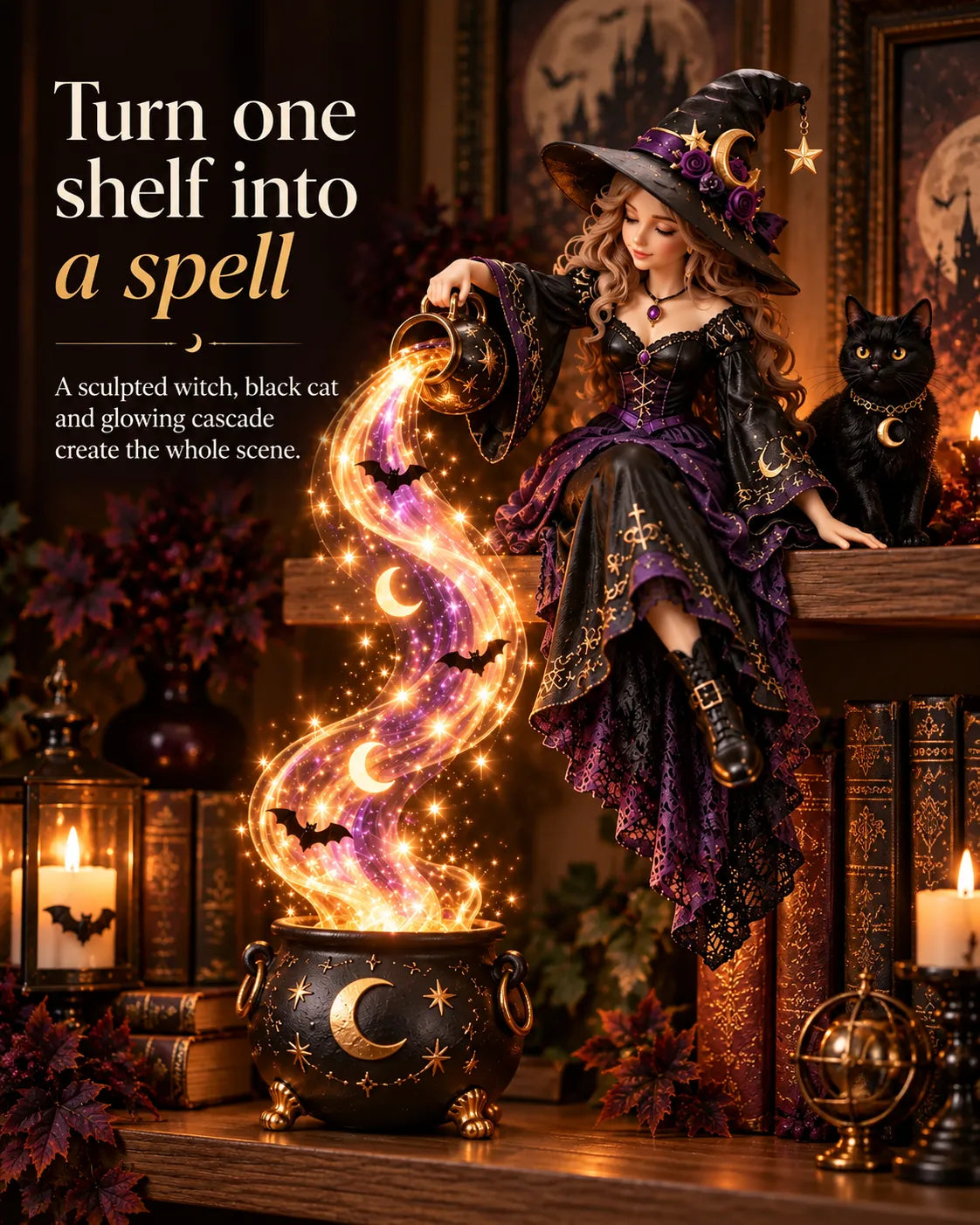 ⏳ Last Day 49% OFF – 🎃 Halloween Magic Cascade Shelf Light Collection | 5 Glowing Gothic Styles for Shelves, Mantels & Spooky Décor ✨