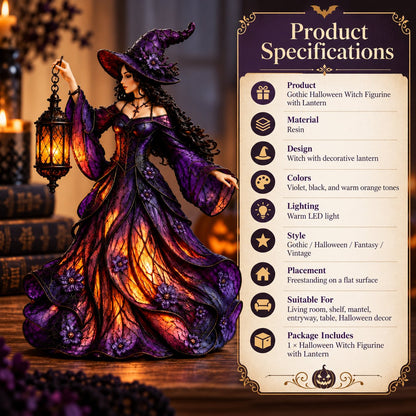 🧙‍♀️ Enchanted Gothic Witch Lantern™ – Lighted Halloween Figurine for Mantel & Home Decor