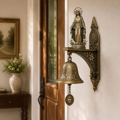 ✨Our Lady of Grace Bronze Miraculous Medal Wall Bell | 🙏Catholic Religious Home & Garden Decor"