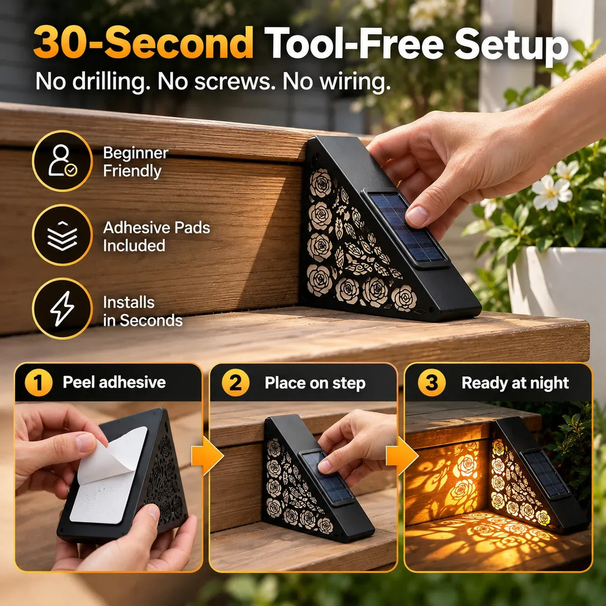 🔥Hot sales✨2-Pack Solar Step Lights | Dusk-to-Dawn Outdoor Lighting with IP65 Weather Resistance & No Wiring 🌙