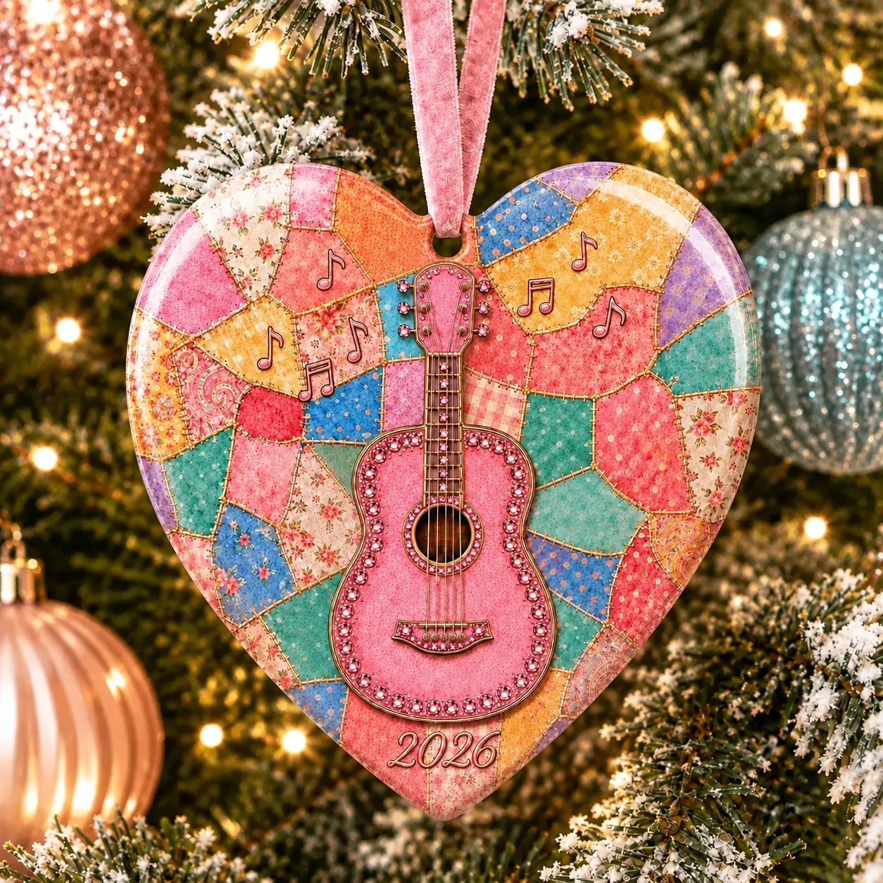 🎁Last Day 50% OFF 🎸 Pink Guitar Memorial Heart Ornament