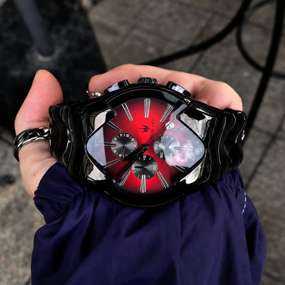 Sculptural Wave-Link Chronograph Watch – 43mm Integrated Steel Bracelet