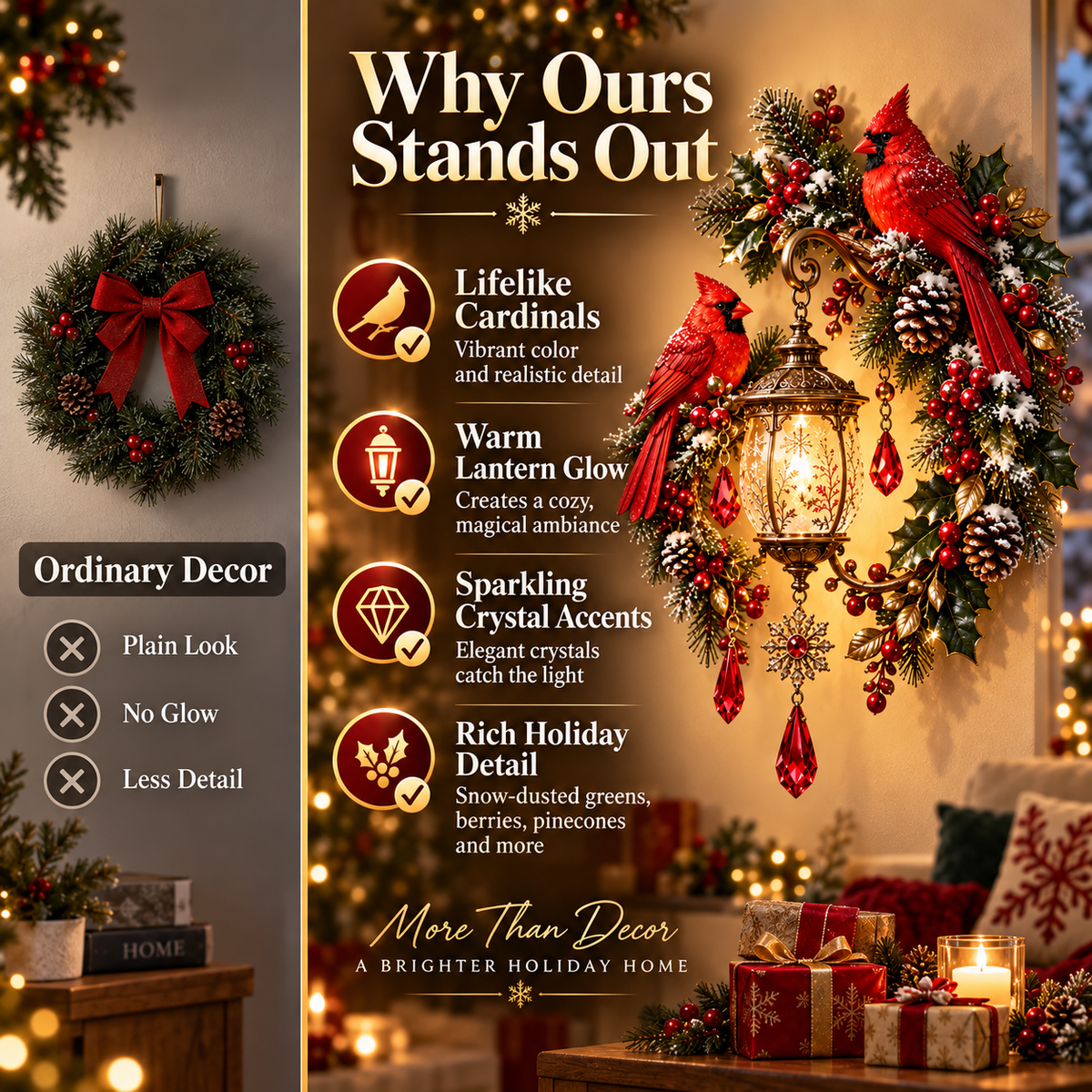 🎄 Christmas Hot Sale - 49% OFF🔥Cardinal Christmas Lantern Glow™ – Lighted Holiday Wall Decor