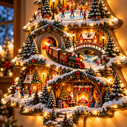 🎄✨ Christmas Wonderland – 3D Lighted Christmas Tree Wall Art with Magical Winter Village