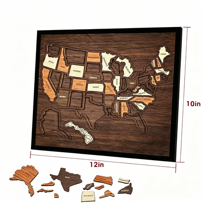 🔥Last Day 50% OFF -🇺🇸 Wooden USA Travel Map Puzzle🧩A Stylish Way to Track Your Journey