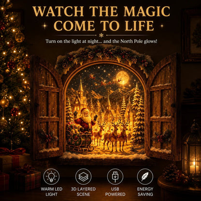 🎄 Santa’s Secret Window Light – 3D LED North Pole Christmas Wall Decor