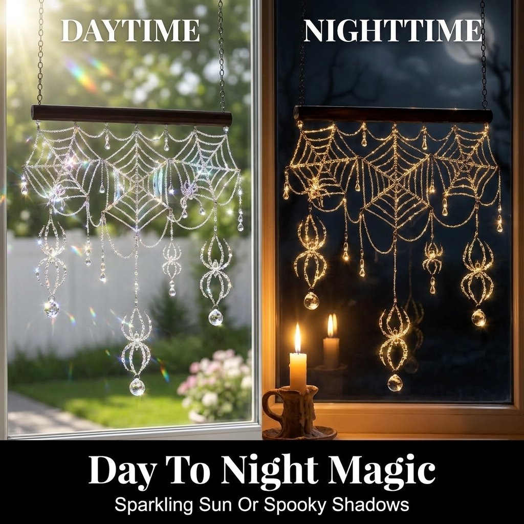 ✨ Sparkling 3D Crystal Spiderweb Suncatcher – Elegant Window & Garden Hanging Decor