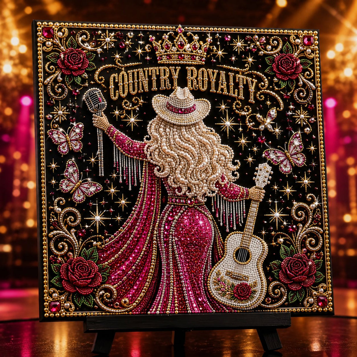 🎤 3D Pearl Country Music Tribute Art Kit – DIY Beaded Keepsake Canvas