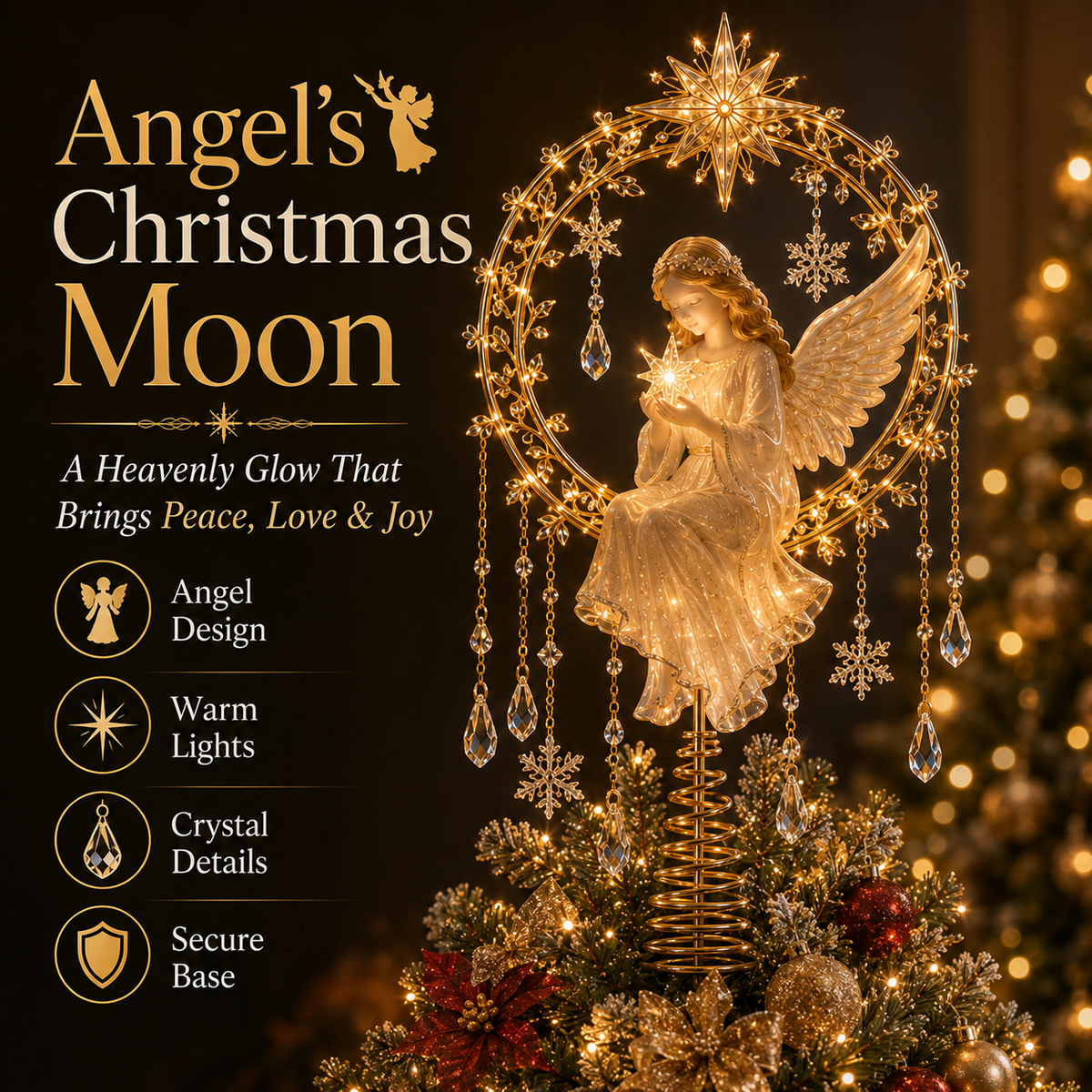 🔥Last Day 49% OFF✨ Angel’s Christmas Moon™ Lighted Angel Tree Topper