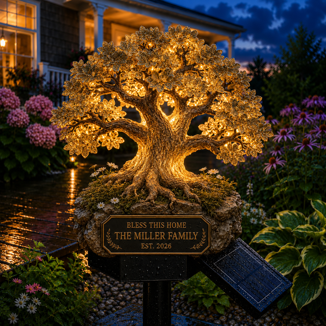 Personalized glowing family tree solar garden light