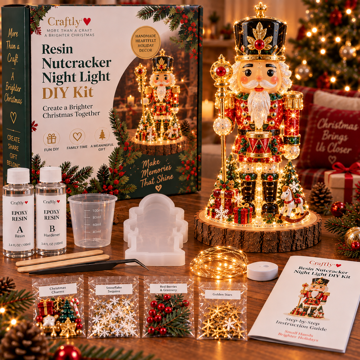 🎄 Christmas Hot Sale - 50% OFF✨Beginner-Friendly Resin Christmas Tree Night Light DIY Kit | Complete Kit with Mold, Resin, Fairy Lights & Festive Decorations ✨