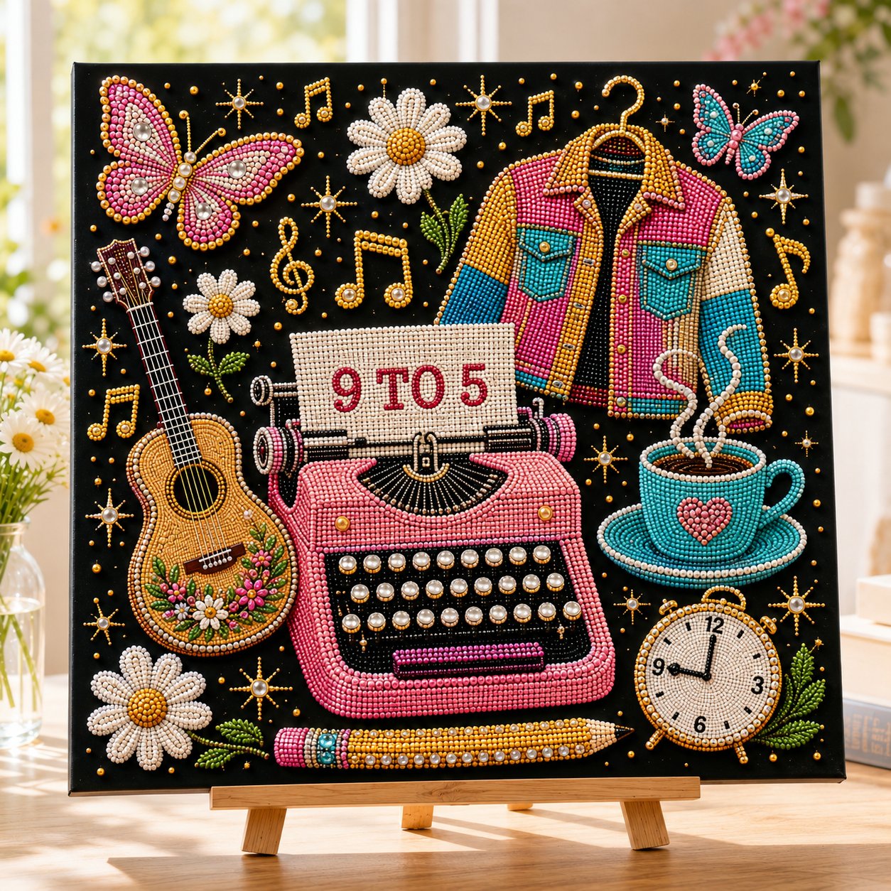 🎤 3D Pearl Country Music Tribute Art Kit – DIY Beaded Keepsake Canvas