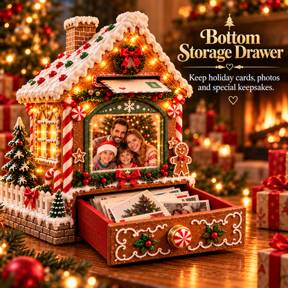 🎄 Christmas Memories™ Lighted Gingerbread House – Family Photo Frame & Letter Keepsake Box