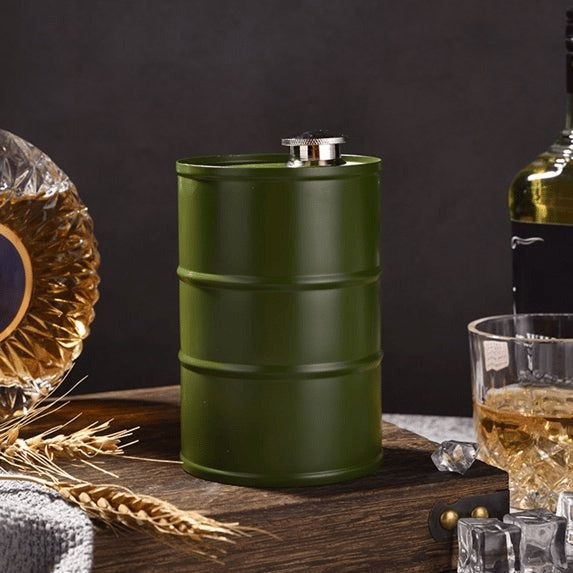 🛢️ Vintage Oil Drum Flask – Stainless Steel Camping & Travel Beverage Bottle