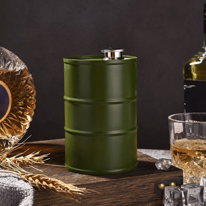 🛢️ Vintage Oil Drum Flask – Stainless Steel Camping & Travel Beverage Bottle