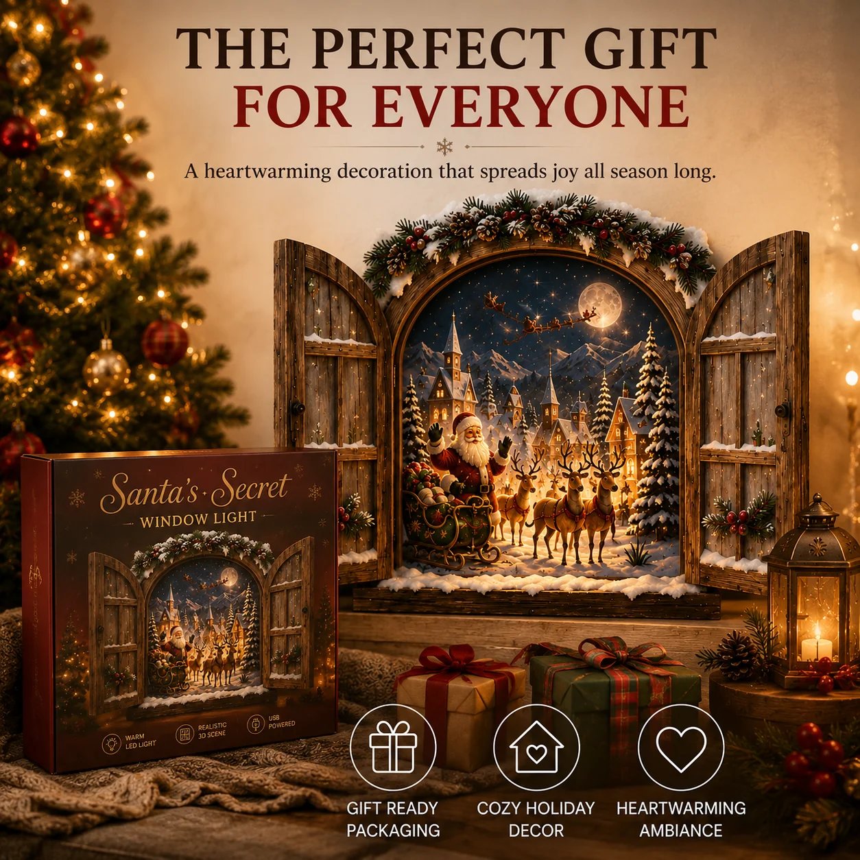 🎄 Santa’s Secret Window Light – 3D LED North Pole Christmas Wall Decor