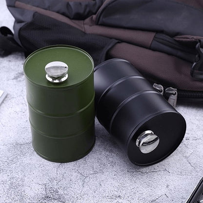 🛢️ Vintage Oil Drum Flask – Stainless Steel Camping & Travel Beverage Bottle