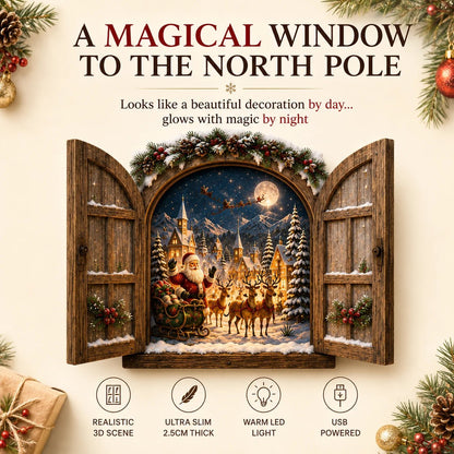 🎄 Santa’s Secret Window Light – 3D LED North Pole Christmas Wall Decor