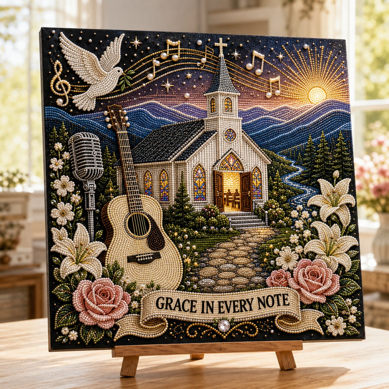 🎤 3D Pearl Country Music Tribute Art Kit – DIY Beaded Keepsake Canvas