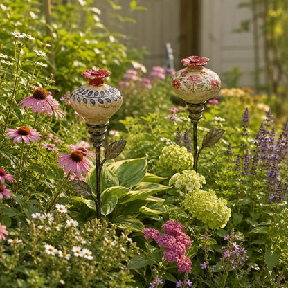 🔥Last Day 49% OFF🌺 Vintage Ceramic Hummingbird Feeder Garden Stake — Handcrafted Floral Bird Feeder Decoration