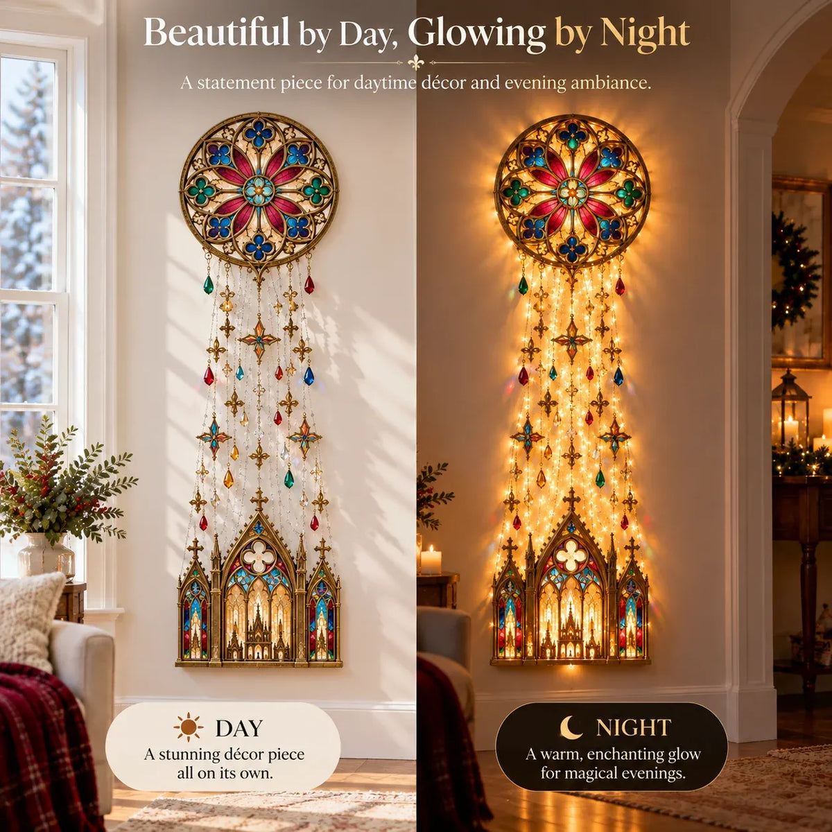 🔥✨ Cathedral Grace™ Stained Glass Cascade Wall Light – A Faith-Filled Christmas Glow