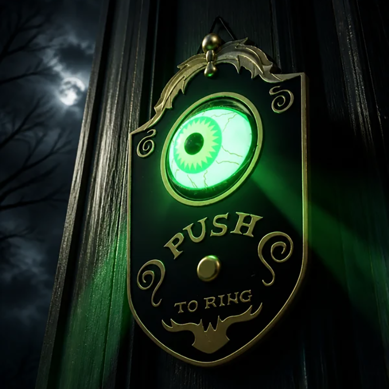 Halloween doorbell glowing at night