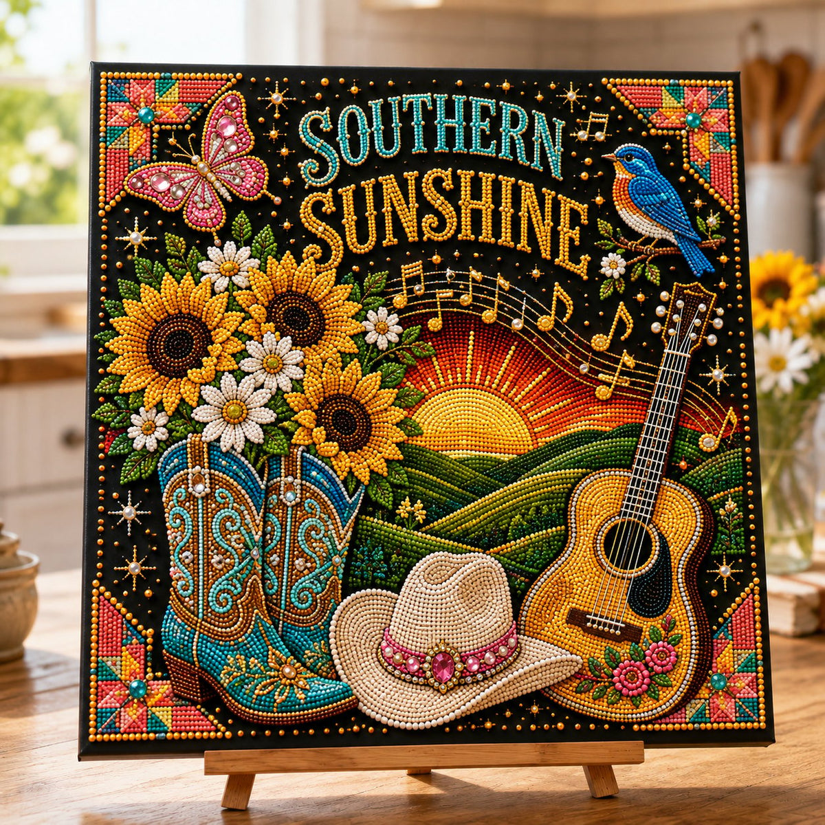 🎤 3D Pearl Country Music Tribute Art Kit – DIY Beaded Keepsake Canvas