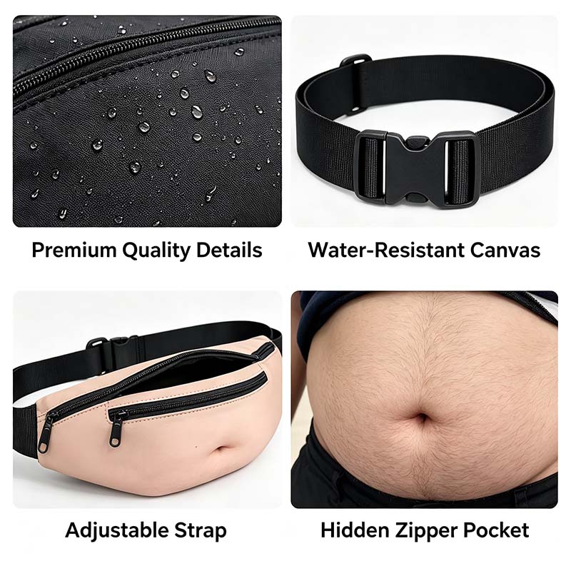😂 Dad Bod Belly Fanny Pack – Hilarious Realistic Waist Bag with Hidden Storage
