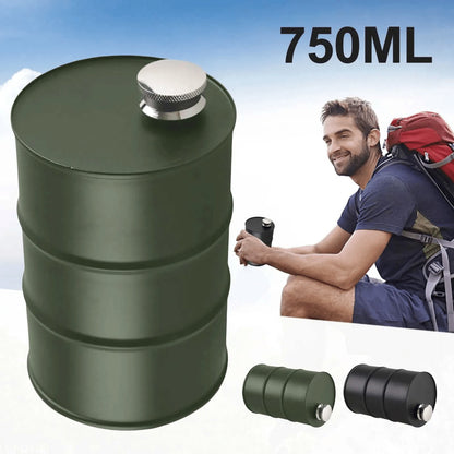 🛢️ Vintage Oil Drum Flask – Stainless Steel Camping & Travel Beverage Bottle