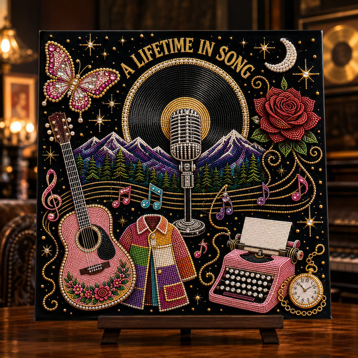 🎤 3D Pearl Country Music Tribute Art Kit – DIY Beaded Keepsake Canvas