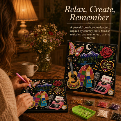🎤 3D Pearl Country Music Tribute Art Kit – DIY Beaded Keepsake Canvas